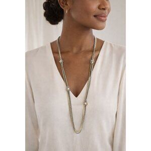 LOFT Long Layered Chain Necklace Silver Gold Tone Station Necklace 35in